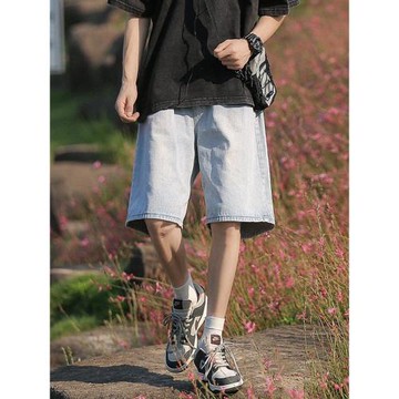 美式復古牛仔短褲男夏季寬松闊腿日系cityboy褲子直筒休閑五分褲