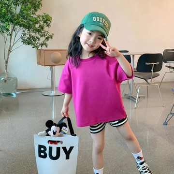 【台灣出貨】夏季韓版女童短袖t恤夏裝新款洋氣糖果色純棉兒童上衣寬鬆半袖打底衫