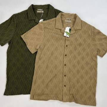 老錢風古巴領重磅高克數美式復古提花鏤空肌理感短袖襯衣