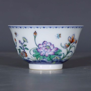 大清雍正斗彩荷花紋茶杯古董古玩收藏真品復古瓷器老物件窖藏瓷器