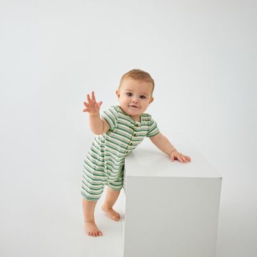 Brands4kids 橫條紋綠色短袖連身寬褲_Minymo系列