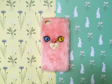 毛絨絨手機殼-粉色貓咪