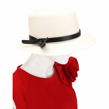 Max Mara-WEEKEND FANALE 可折疊款 皮革飾帶巴拿馬草編帽 遮陽帽(黑白)