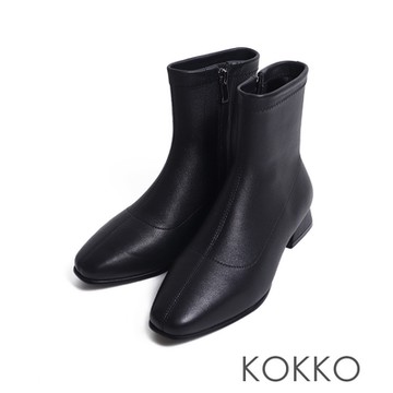 KOKKO裸腳感親膚彈力羊皮顯瘦短靴黑色