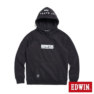 EDWIN 男裝 加大碼 銀箔印花長袖連帽T恤-黑色