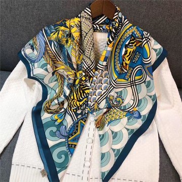 KARSCHE夏季方巾絲巾女氣質仿真絲斜紋棉90cm大方巾辦公室披肩