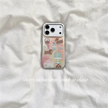 SHERRY*ins電鍍羽紗漸變粉臺燈狗狗可愛適用于蘋果17ProMax手機殼iPhone16Pro小眾15少女心14簡約13卡通清新