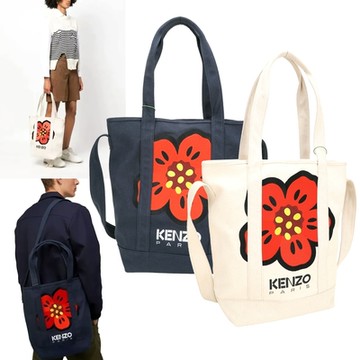 KENZO Utility [官網價$16,500] 刺繡海棠花字母帆布手提/斜背托特包-2色可選