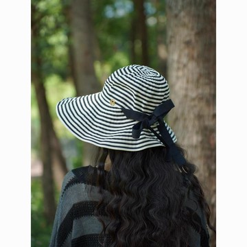限時特賣日系條紋大帽檐漁夫帽子女夏季戶外出遊遮陽防曬遮臉蝴蝶結太陽帽