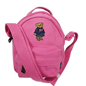 RALPH LAUREN POLO迷你刺繡國旗泰迪熊斜背包兒童款芭比粉(贈原廠紙袋送禮)