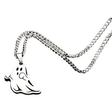 Sayaka 紗彌佳 萬聖節系列造型鈦鋼長鍊  可愛小幽靈 銀色  60cm