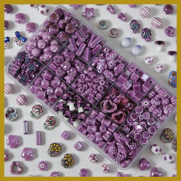 日係紫色海洋陶瓷珠 紫色係小兔小魚蘑菇串珠 diy手工 手鏈材料串珠 串珠材料 串珠材料包 珠珠材料