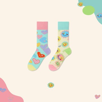 不對稱襪子女中筒襪可愛長襪ab襪錯配太陽愛心