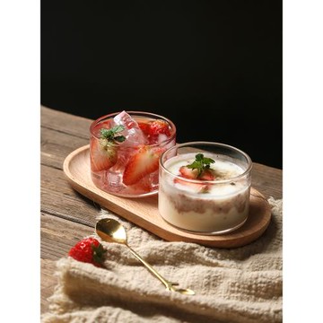 日式櫸木橢圓托盤玻璃甜品碗早餐碗下午茶點心碗盤一人食餐具家用