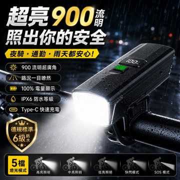 現貨👉腳踏車前燈 智能光感｜數字電量顯示 Type-C充電 1600mAh大電量 自行車燈 公路車/登山車適用