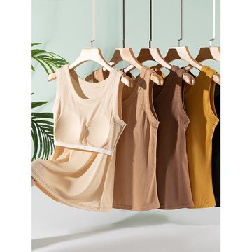 莫代爾帶胸墊背心夏季時尚百搭無袖上衣女純色內搭大碼吊帶打底衫