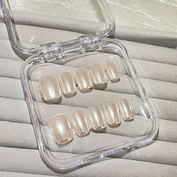 🎁Hannah🎁高定新款珍珠白極光假指甲手工穿戴甲顯白春夏純手工成品可帶可拆星空漸變中款2026新款上新MJ11