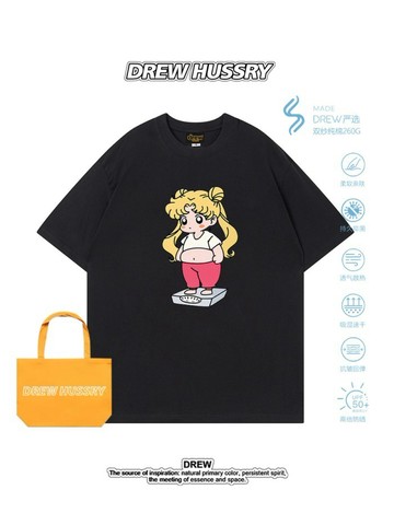 卡通稱重美少女印花短袖T恤男女純棉趣味女生上衣 印花寬鬆情侶短袖T 上衣女 美式t  韓版T 大學T