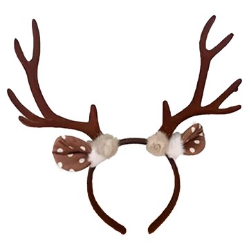 大鹿角 圓耳朵 毛球髮箍 咖啡色  1個