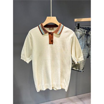 2024新款夏季短袖男輕奢休閑高級感翻領撞色薄款針織POLO透氣體恤