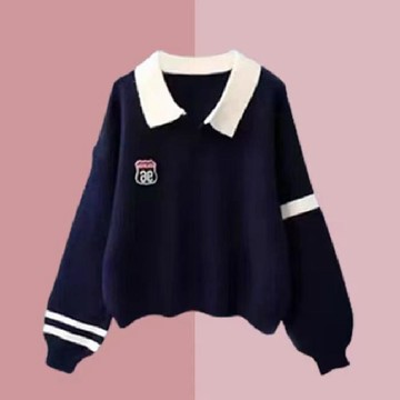 2026春秋新款小清新卡通女裝學生韓版寬鬆Polo領衛衣學院風上衣潮