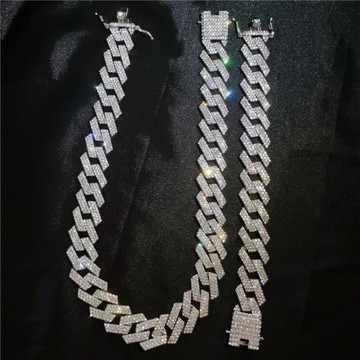 歐美嘻哈滿鉆古巴粗鏈條項鏈男3排鉆hiphop大金鏈子說唱潮流配飾