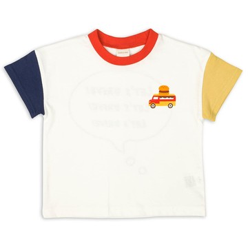 akachan honpo - 短袖T恤-撞色袖-米白色