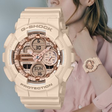 CASIO 卡西歐 G-SHOCK WOMEN 閃耀玫瑰金雙顯錶 GMA-S140PG-4A
