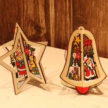 聖誕節十字組合 小星星聖誕樹鈴鐺 木質掛飾【BlueCat】【XM0374】