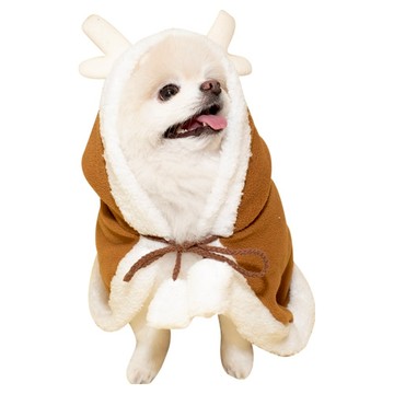 QIDINA 聖誕法蘭絨保暖 寵物披肩 H  1個  脖圍40cm 背長33cm  咖啡麋鹿