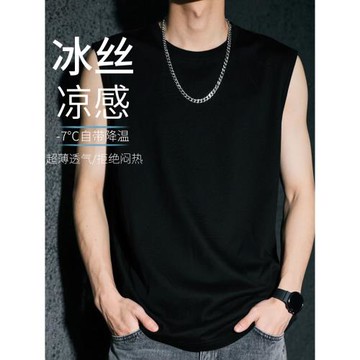 夏季冰絲背心男涼感無袖t恤健身運動排汗上衣寬松加大碼胖子坎肩