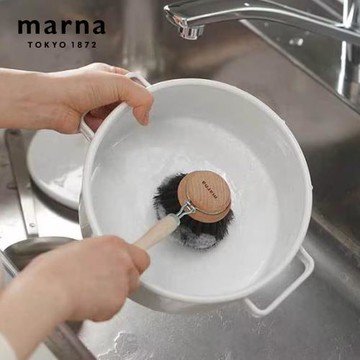 【日本 MARNA】不沾鍋天然木柄馬毛刷(S)/洗鍋刷/去污刷/清潔刷-25x6x5CM(原廠總代理)