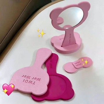 下殺價🔥可愛熊熊手持鏡子 ins 風可 DIY 高顏值紅薯同款便攜補妝小鏡子B9KN
