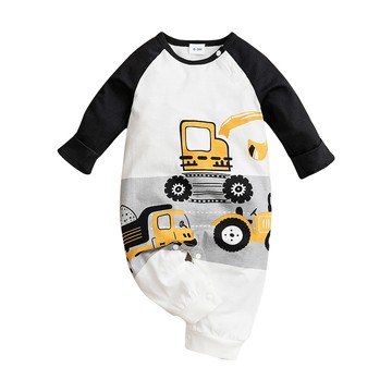 JoyNa - 嬰兒連身衣 春秋款動物造型包屁衣-黃色工程車