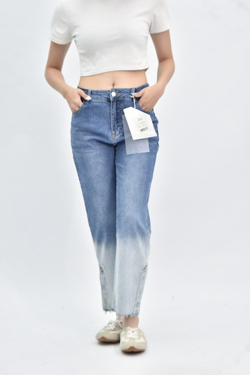 (L) 2h2 棉質高腰牛仔藍色長褲