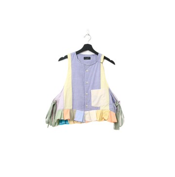 Back to Green-再製側綁帶背心 馬可龍色拼接 vt-114//vintage