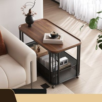 整裝發貨無需組裝 邊几 60*40*55CM  客廳家用雙層茶几 實木方形推車茶几