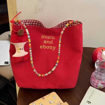 紅色格子帆布包大容量便攜韓系慵懶風通勤外出百搭手提單肩托特包