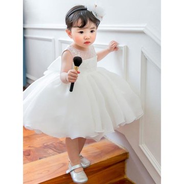 女童生日公主裙蓬蓬紗花童森系婚紗周歲禮服裙兒童主持洋氣演出服