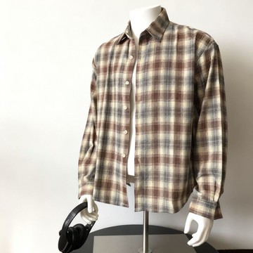 潮牌春季撞色格子長袖襯衫男 美式復古cleanfit百搭襯衫