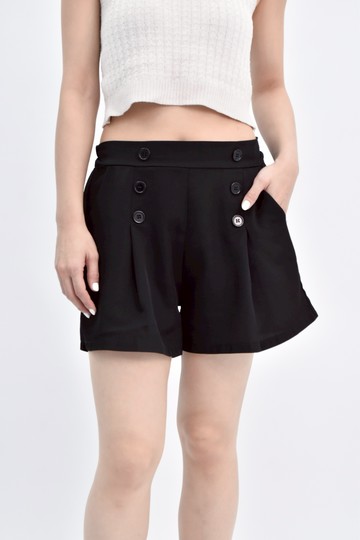 (S) 高腰西裝鬆緊腰黑色短褲
