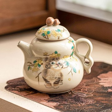 快速出貨 臺灣現貨汝窯萌貓葫蘆壺陶瓷查壺泡查加勇過濾單壺小號高檔功夫查據不燙手
