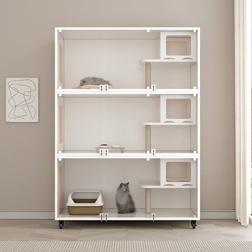 免運 附發票 工廠直銷 實木多層貓別墅貓籠子生態板超大貓窩貓櫃單層透明豪華貓窩貓櫃子 快速發貨