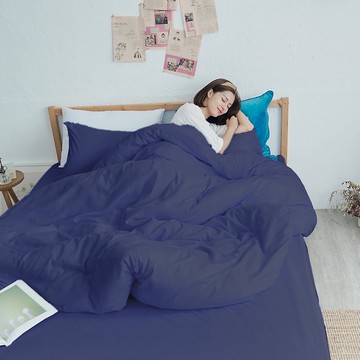 清新素色100%防水防蹣床包/床包組/床包被套組/台灣製/憂鬱藍
