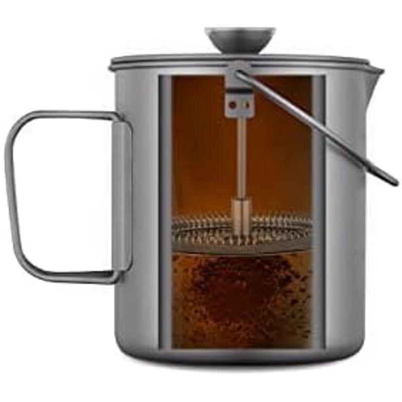 Tentock コーヒー フレンチプレス チタン製 アウトドア用コーヒーカップ 軽量 折りたたみハンドル付き シェラカップ お茶 750ML