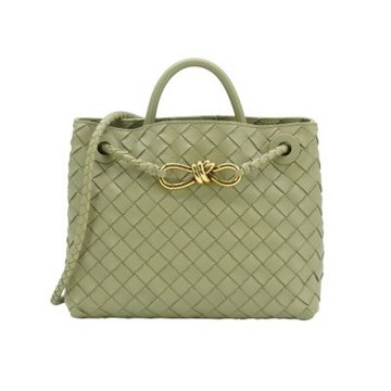 Bottega Veneta 展示品 Andiamo 羊皮編織金紐結手提斜背二用包-小(766014-鼠尾草綠)