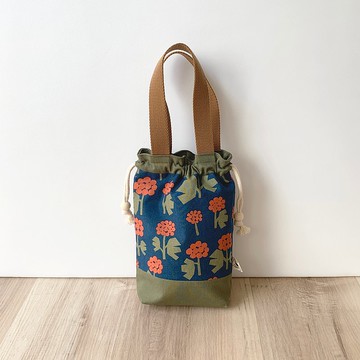 【River】小束口手提袋/日本布料/田園-藍