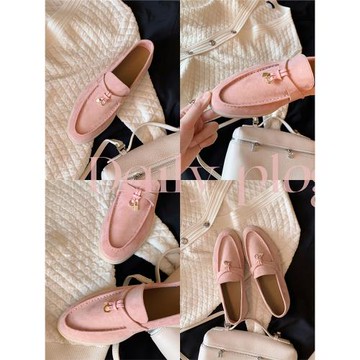 羊皮版～LP流蘇鎖扣樂福鞋女平底懶人一腳蹬百搭軟底豆豆羊絨單鞋