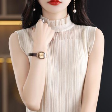 春秋新款羊毛吊帶背心女內搭木耳邊蕾絲無袖上衣鏤空外穿打底衫女