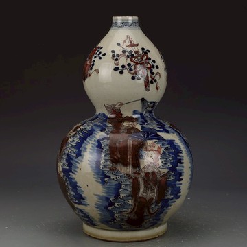 大清康熙青花釉里紅人物葫蘆瓶古董古玩收藏真品中國風花瓶老物件